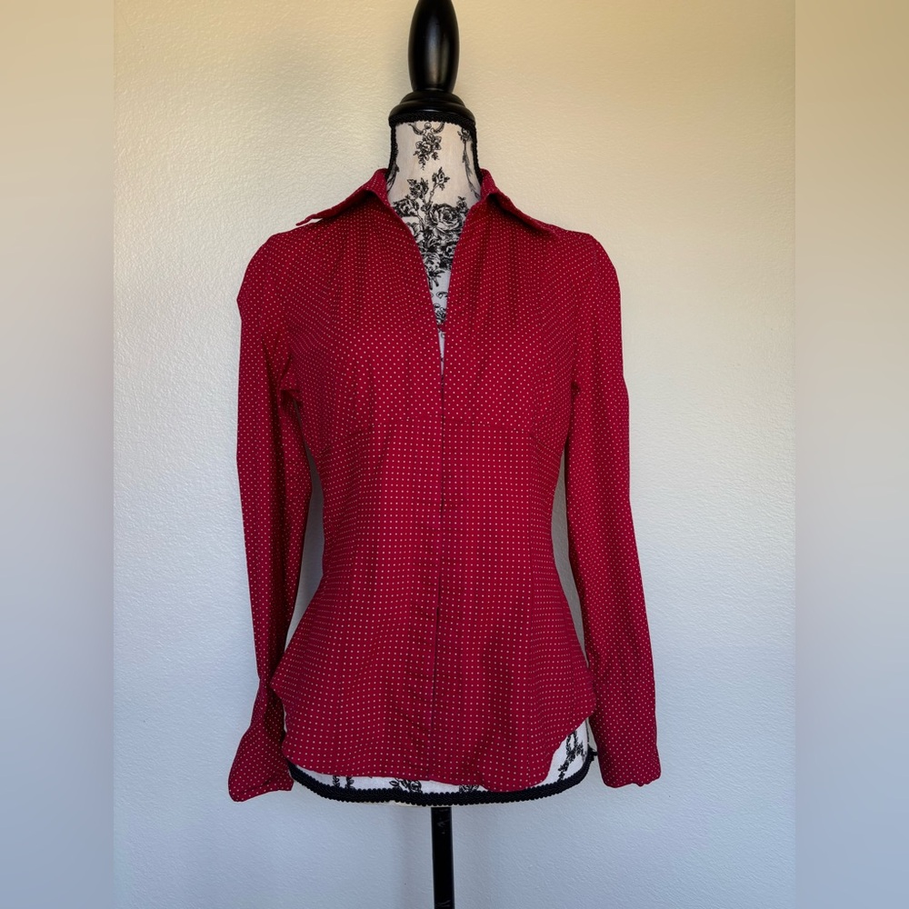 Cato Red Button Down Shirt with gray Dots - Picture 10 of 13